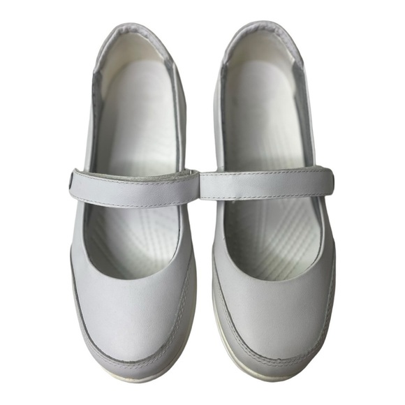 Crocs Women’s Saffron White Leather Mary Jane Shoes - Picture 9 of 9